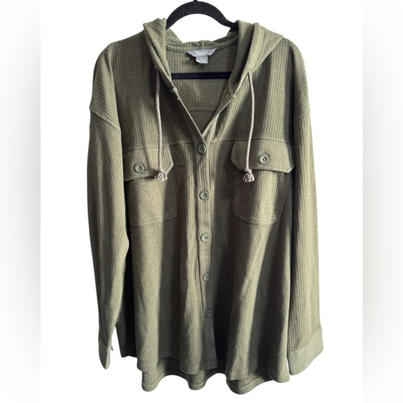Natural Reflections Jackets & Blazers - Natural Reflections Olive Hooded Knit Shacket XXL